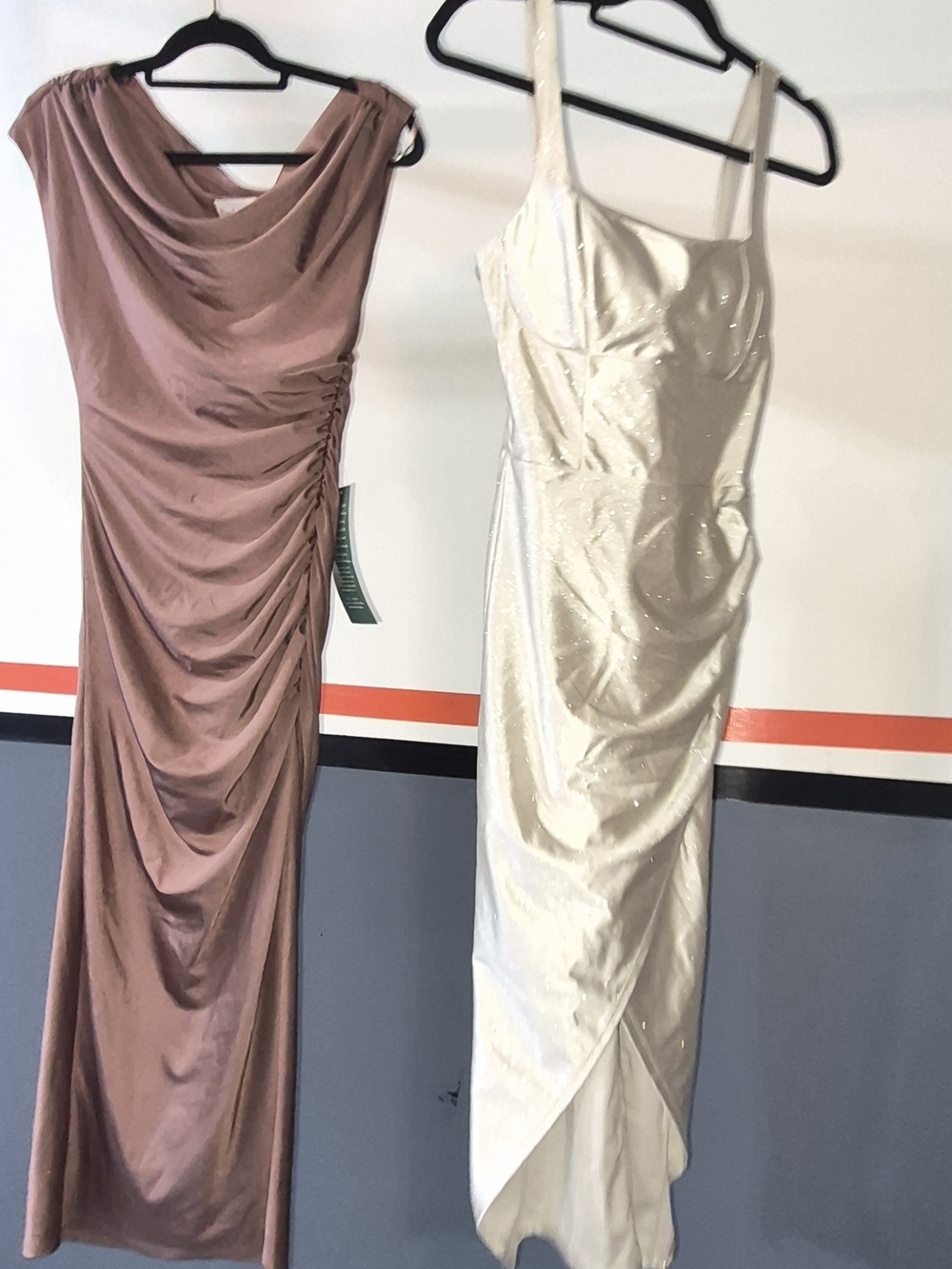 Premier Mauve Ruched Maxi Dress and Premier Ivory Sparkle Maxi Dress